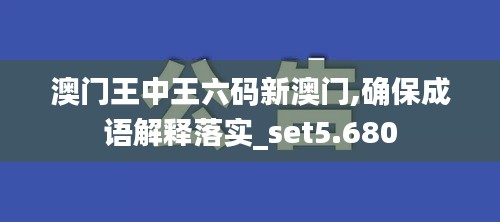 澳门王中王六码新澳门,确保成语解释落实_set5.680