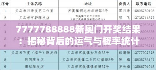 7777788888新奥门开奖结果：揭秘背后的运气与概率统计
