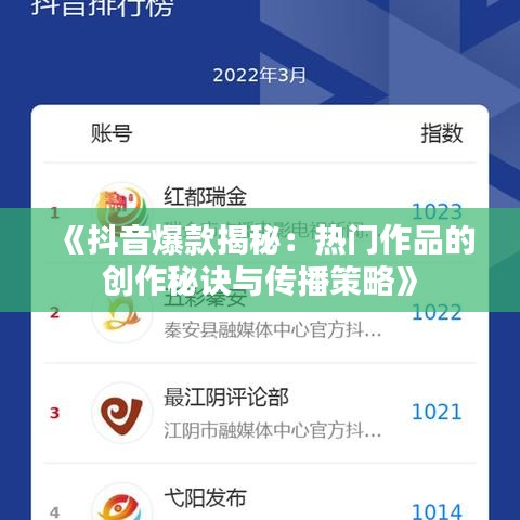 《抖音爆款揭秘：热门作品的创作秘诀与传播策略》