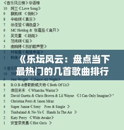 《乐坛风云：盘点当下最热门的几首歌曲排行榜》