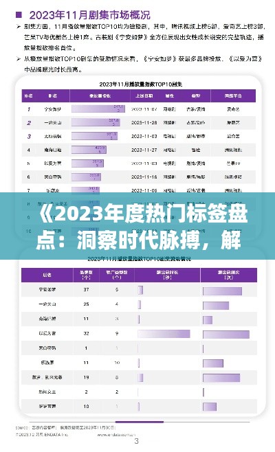 《2023年度热门标签盘点：洞察时代脉搏，解码流行文化》