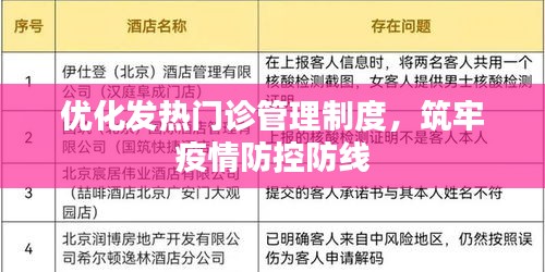 优化发热门诊管理制度，筑牢疫情防控防线