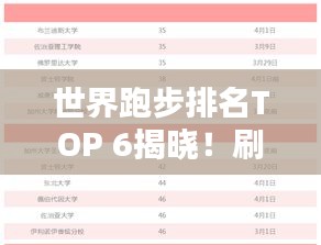 世界跑步排名TOP 6揭晓！刷新你的认知极限