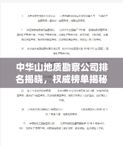 中华山地质勘察公司排名揭晓，权威榜单揭秘行业领先企业！