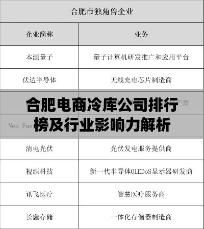 合肥电商冷库公司排行榜及行业影响力解析