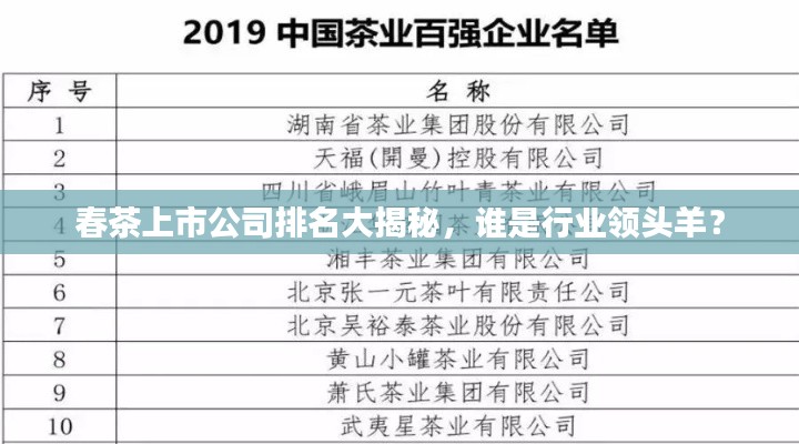 春茶上市公司排名大揭秘，谁是行业领头羊？
