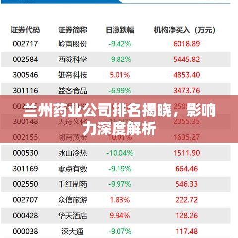 兰州药业公司排名揭晓，影响力深度解析