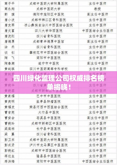 四川绿化监理公司权威排名榜单揭晓！