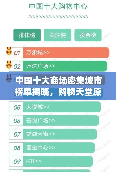 中国十大商场密集城市榜单揭晓，购物天堂原来是这样！
