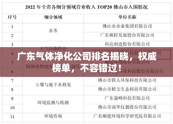 广东气体净化公司排名揭晓，权威榜单，不容错过！