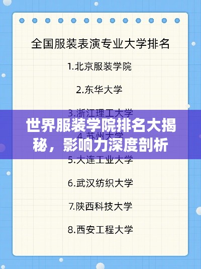 世界服装学院排名大揭秘，影响力深度剖析