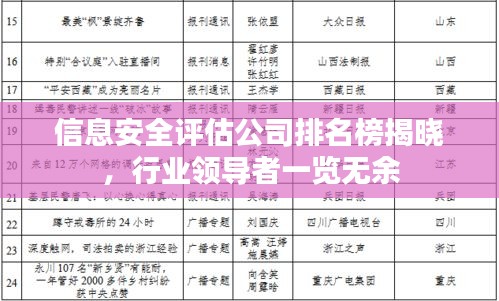 信息安全评估公司排名榜揭晓，行业领导者一览无余