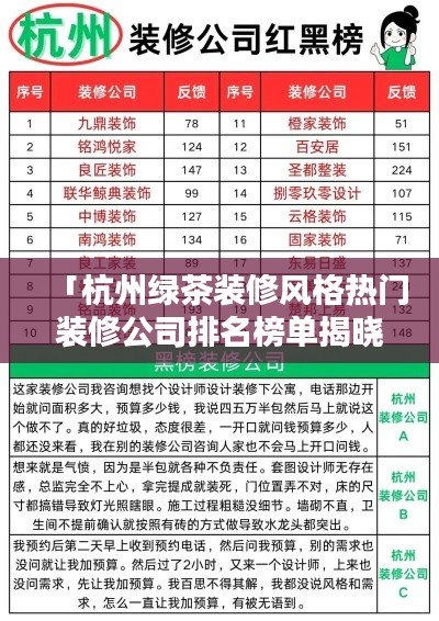 「杭州绿茶装修风格热门装修公司排名榜单揭晓」