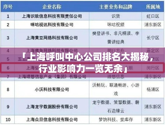 「上海呼叫中心公司排名大揭秘，行业影响力一览无余」