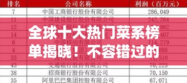 全球十大热门菜系榜单揭晓!不容错过的美食排名榜单
