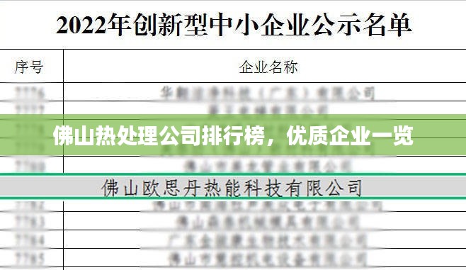 佛山热处理公司排行榜,优质企业一览