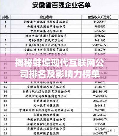 揭秘蚌埠现代互联网公司排名及影响力榜单