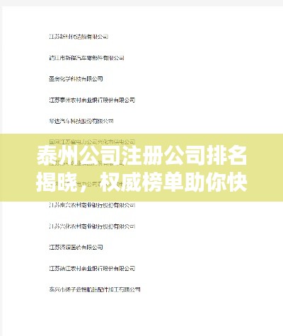泰州公司注册公司排名揭晓,权威榜单助你快速找到优质合作伙伴!