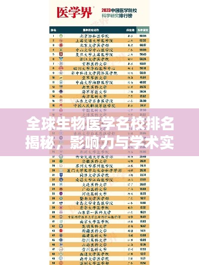 全球生物医学名校排名揭秘,影响力与学术实力并驾齐驱