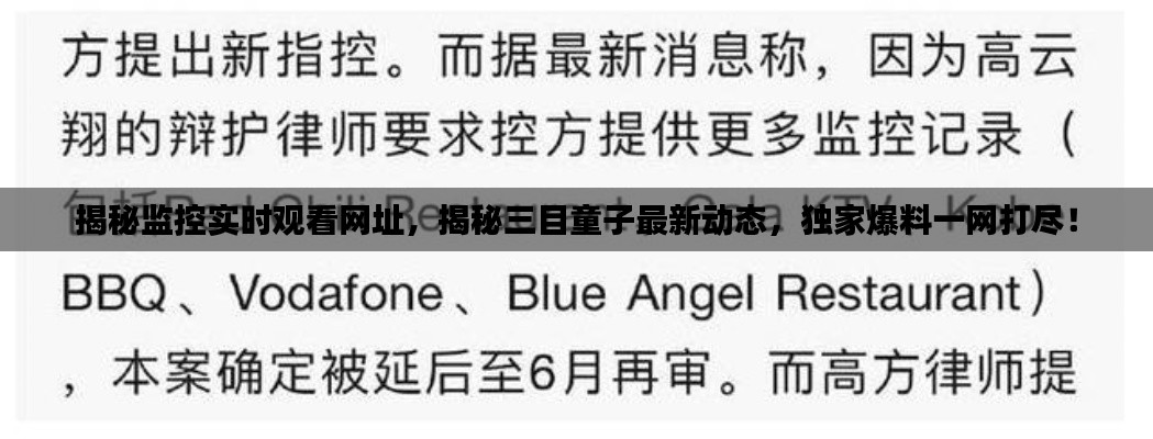 揭秘监控实时观看网址,揭秘三目童子最新动态,独家爆料一网打尽!