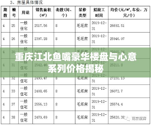 重庆江北鱼嘴豪华楼盘与心意系列价格揭秘