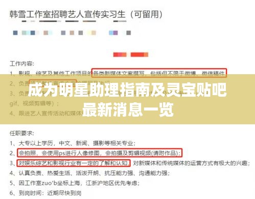 成为明星助理指南及灵宝贴吧最新消息一览