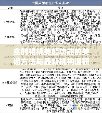 实时相机美颜功能的关闭方法与最新机构调研排行榜解读