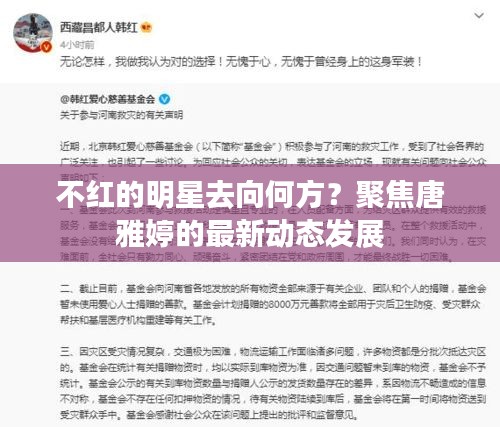 不红的明星去向何方？聚焦唐雅婷的最新动态发展