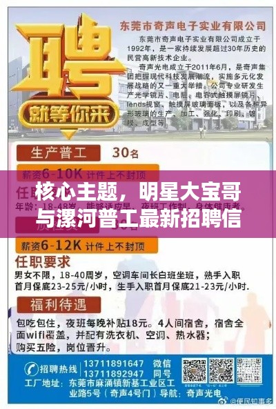 核心主题,明星大宝哥与漯河普工最新招聘信息