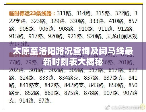 太原至洛阳路况查询及闵马线最新时刻表大揭秘